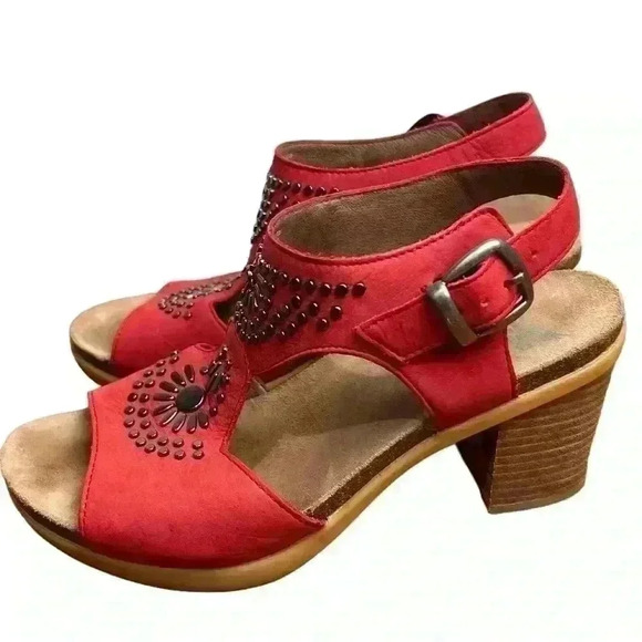 Dansko Deandra Studded Sandal  Red Nubuck Leather Size 38 - Picture 4 of 8